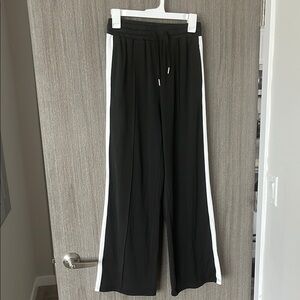 Wide Leg Black Pants with White Stripes